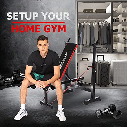 OPPSDECOR 6 in 1 660lbs Weight Bench Set with Squat Rack, Bench Press Set with Barbell Rack, Adjustable Incline Strength Training Workout Bench with Leg Developer Preacher Curl for Home Gym PXZXYX1