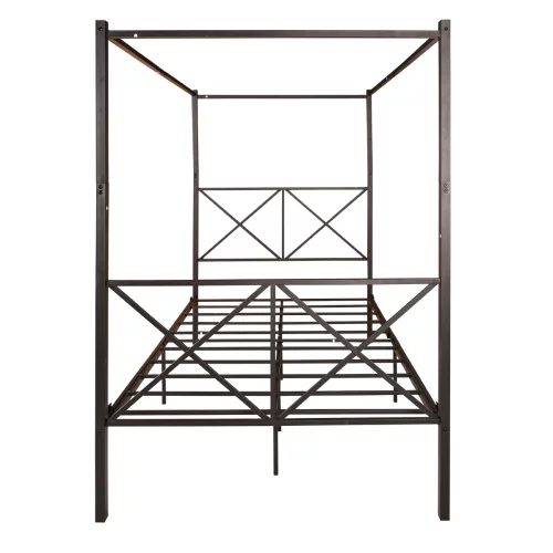 Metal Canopy Bed Frame 4-Post Canopy Full Size Bed Cozy Bedroom with Headboard and Footboard,Reinforced Lron Frame Bed with X Shaped Frame Full,Easy Assembly No Box Spring Needed (Black)