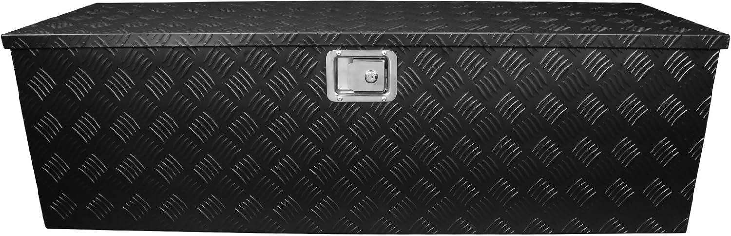 Carpartsinnovate For 29 Truck Pickup Black Aluminum Underbody Tongue Tool Box Trailer Storage+Lock