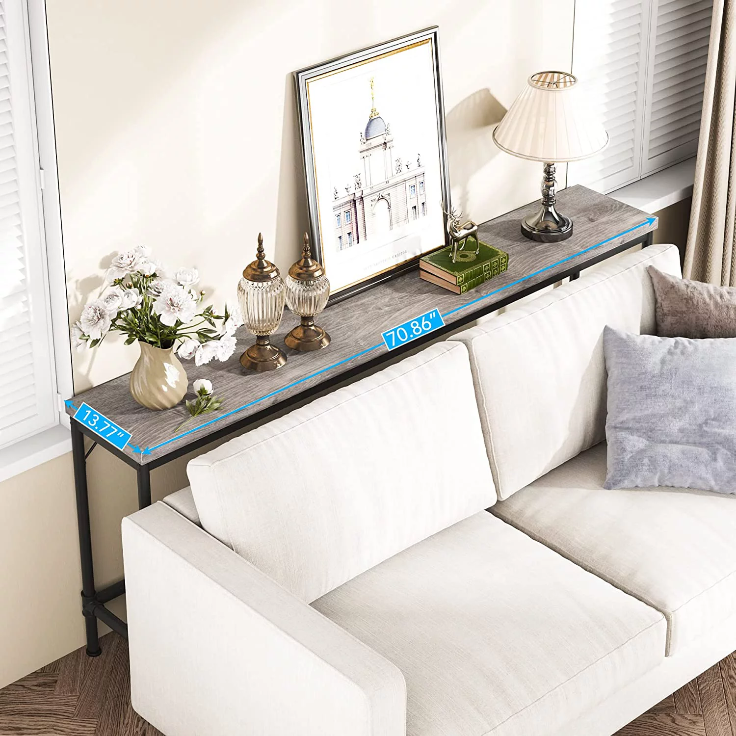 Tribesigns 70.9" Console Table, Behind Sofa Couch Long Hallway Entryway Table for Living Room, Grey
