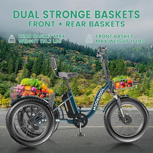 DoCred Electric Tricycle for Adults, 20" x 4" Fat Tire Electric Trike, 500W 48V Motorized Electric Bicycle Bikes, 7 Speeds 3 Wheels Ebike with Removable Battery, Aluminum Frame & Large Basket