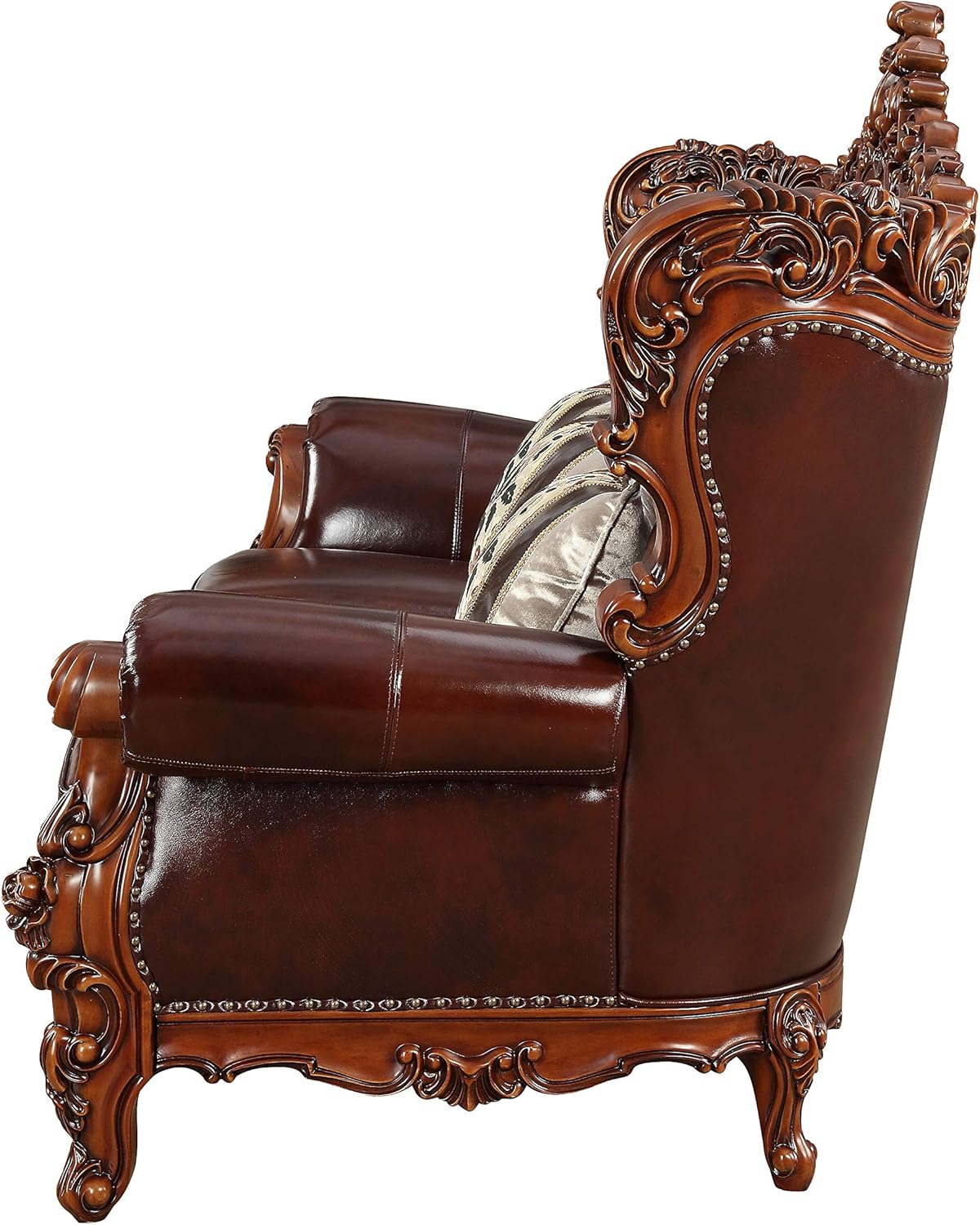 Acme Furniture Eustoma Sofa, Cherry Top Grain Leather Match, Walnut Wood Trim