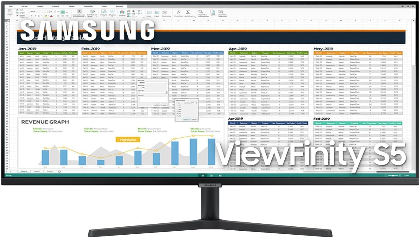 SAMSUNG 34" ViewFinity S50GC Series Ultrawide QHD Monitor, 100Hz, 5ms, HDR10, AMD FreeSync, Eye Care, Borderless Design, PIP, PBP, LS34C50DGANXZA, 2023, Black