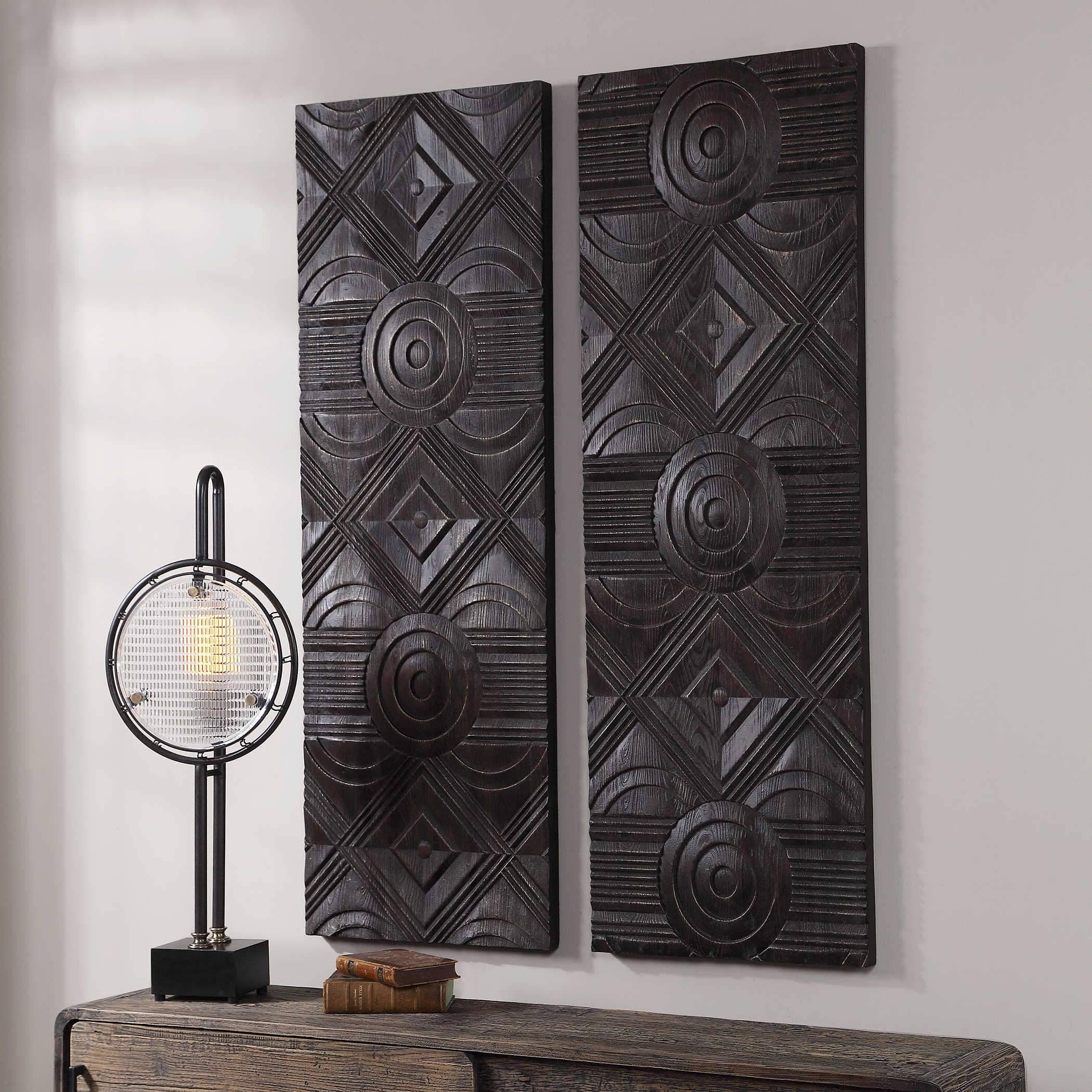 Uttermost 04199 Asuka Carved Wood Wall Panels - Set of 2