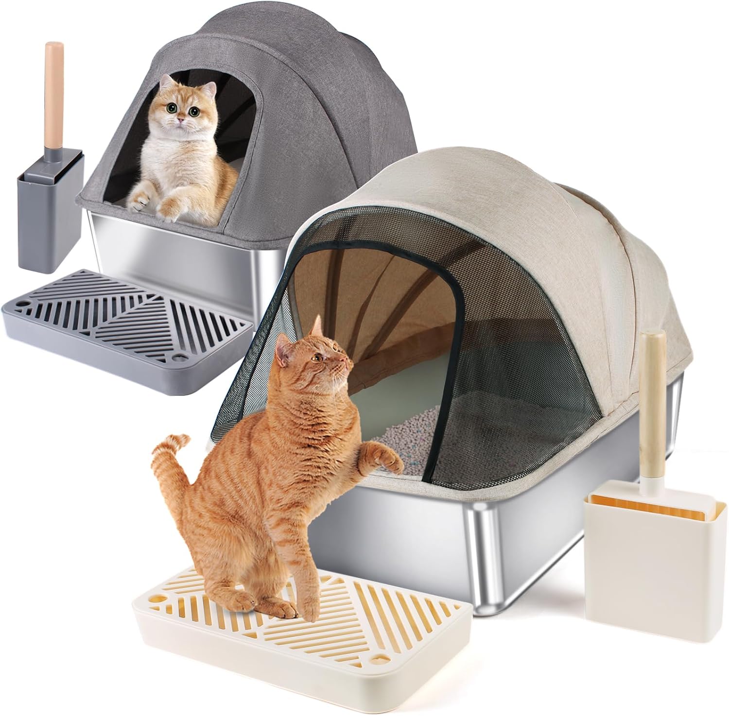 2 Pack Large(24*16*17"H) Stainless Steel Cat Litter Box with Lid, Extra Large Metal Litter Box for big cats, Litter box Includes Litter Scoop Scoop Holder Footpad Easy Cleaning Non-Sticky