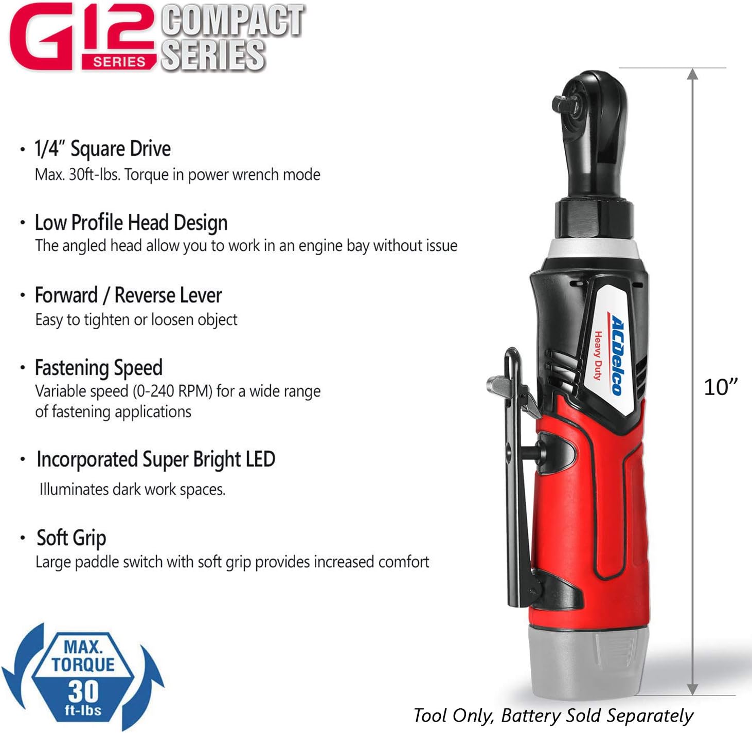 ACDelco ARW1207T G12 Series 12V Cordless Li-ion 1/4” 30 ft-lbs. Ratchet Wrench – Bare Tool Only Pack of 2