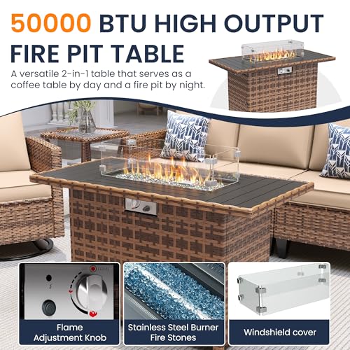 UDPATIO 8 Piece Aluminum Patio Furniture Set, Oversized Modern Outdoor Furniture Set with Olefin Fabric Cushion for Patio Deck Backyard, Dark Grey(with Waterproof Covers)
