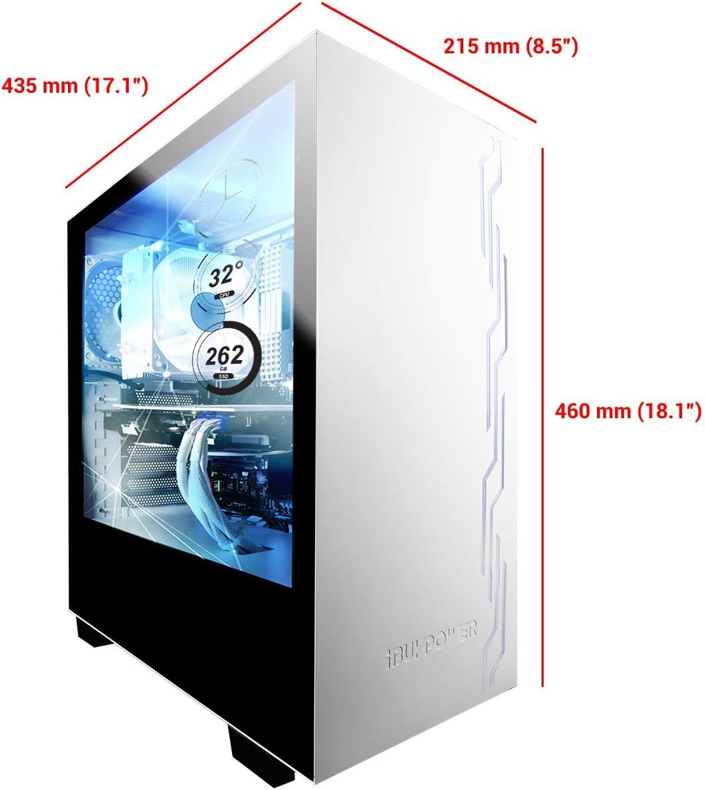iBUYPOWER Snowblind S 19 Translucent Customizable Side-Panel LCD Display 1280 x 1024 Resolution Mid-Tower Desktop Computer Gaming Case 3 x 120 Millimeter Fans SECC Steel, White