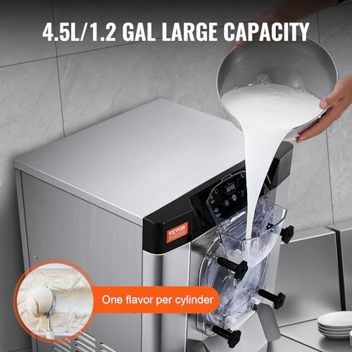VEVOR Commercial Ice Cream Machine, 20-25L/H Yield, 2400W 1-Flavor Hard Serve Ice Cream Maker, 8L Stainless Steel Cylinder, Digital Display Auto Clean Adjustable Hardness, for Restaurant Snack Bars