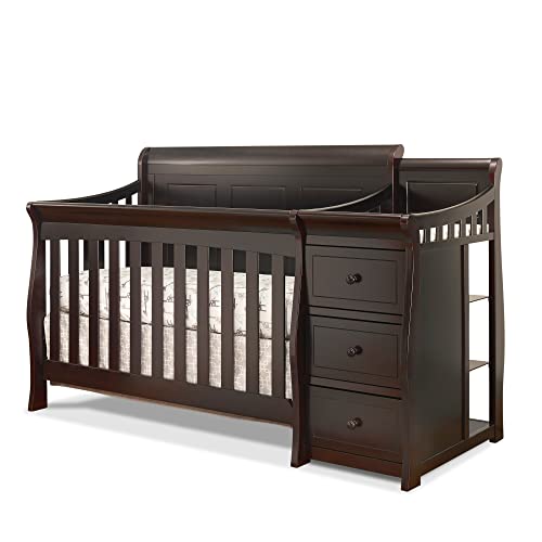 Sorelle Furniture Princeton Elite Crib and Changer with Solid Panel Back Classic -in- Convertible Diaper Changing Table Non-Toxic Finish Wooden Baby Bed Toddler Full-Size Nursery - White