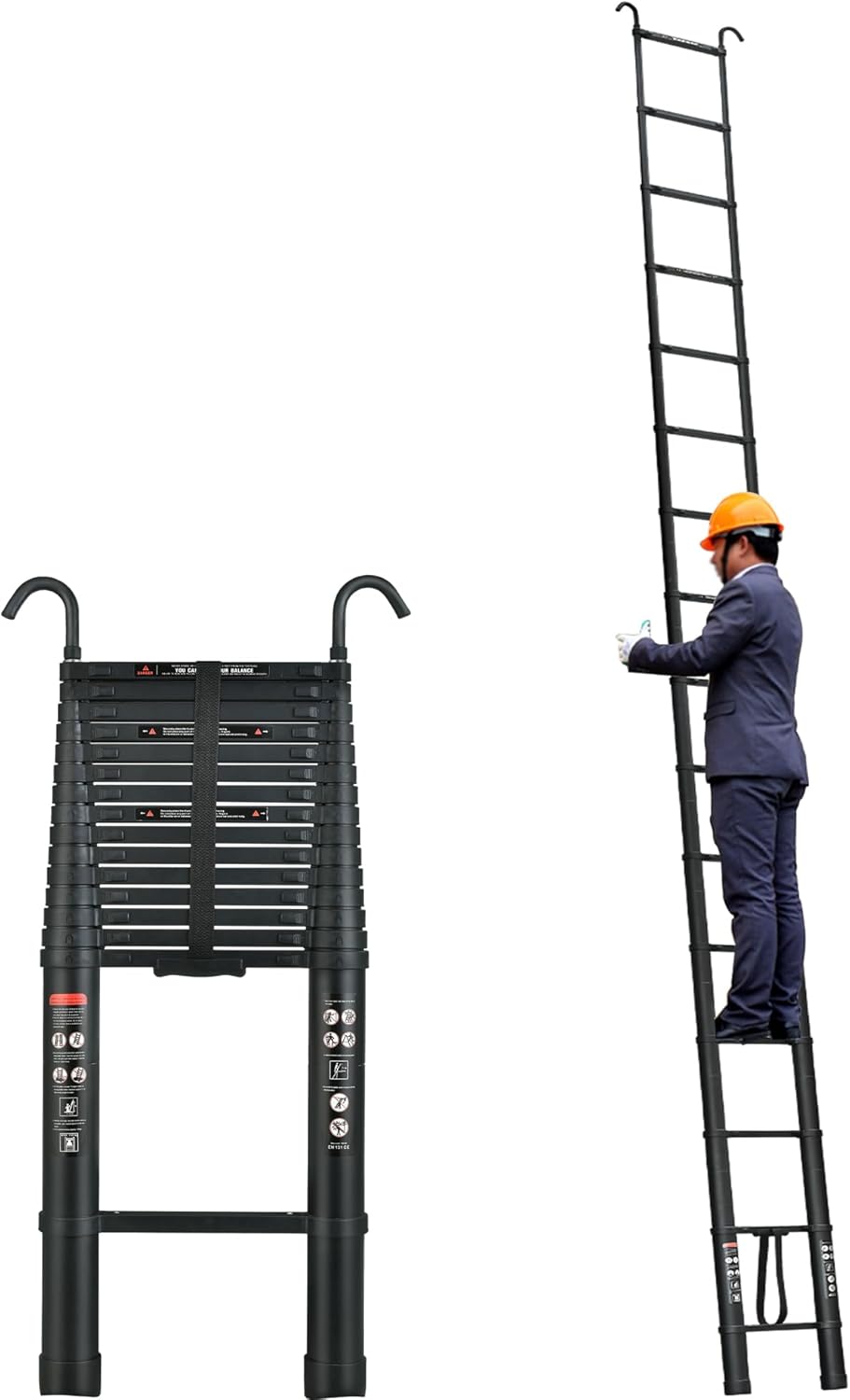 Telescoping Ladder 20FT Compact Extension Ladder with 2 Detachable Roof Hooks Aluminum Lightweight Collapsible Ladder for Home, RV Heavy Duty 330lbs Max Capacity