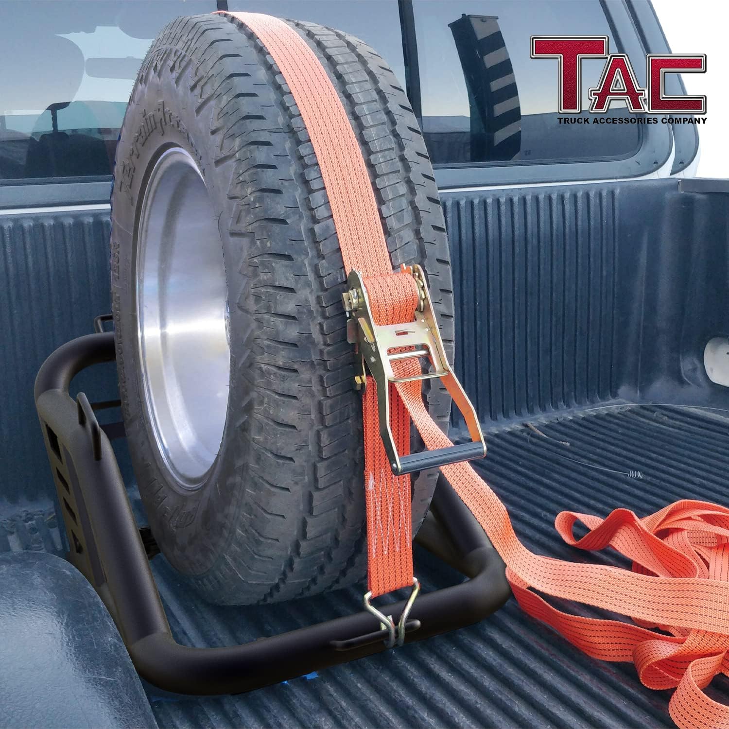 TAC Universal Spare Tire Carriers/Mount Fit for 40 inch Tire Heavy Duty Pickup Truck Bed Rack Accessories Organizer Holder Fine Textured Black