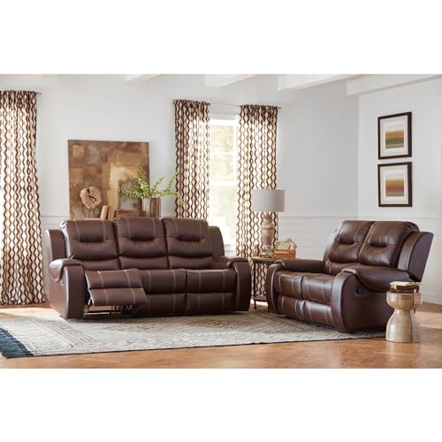 Cambridge Brown Abilene Double Reclining Loveseat for Living, Family, Game Room, Man Cave, or Office Faux Leather