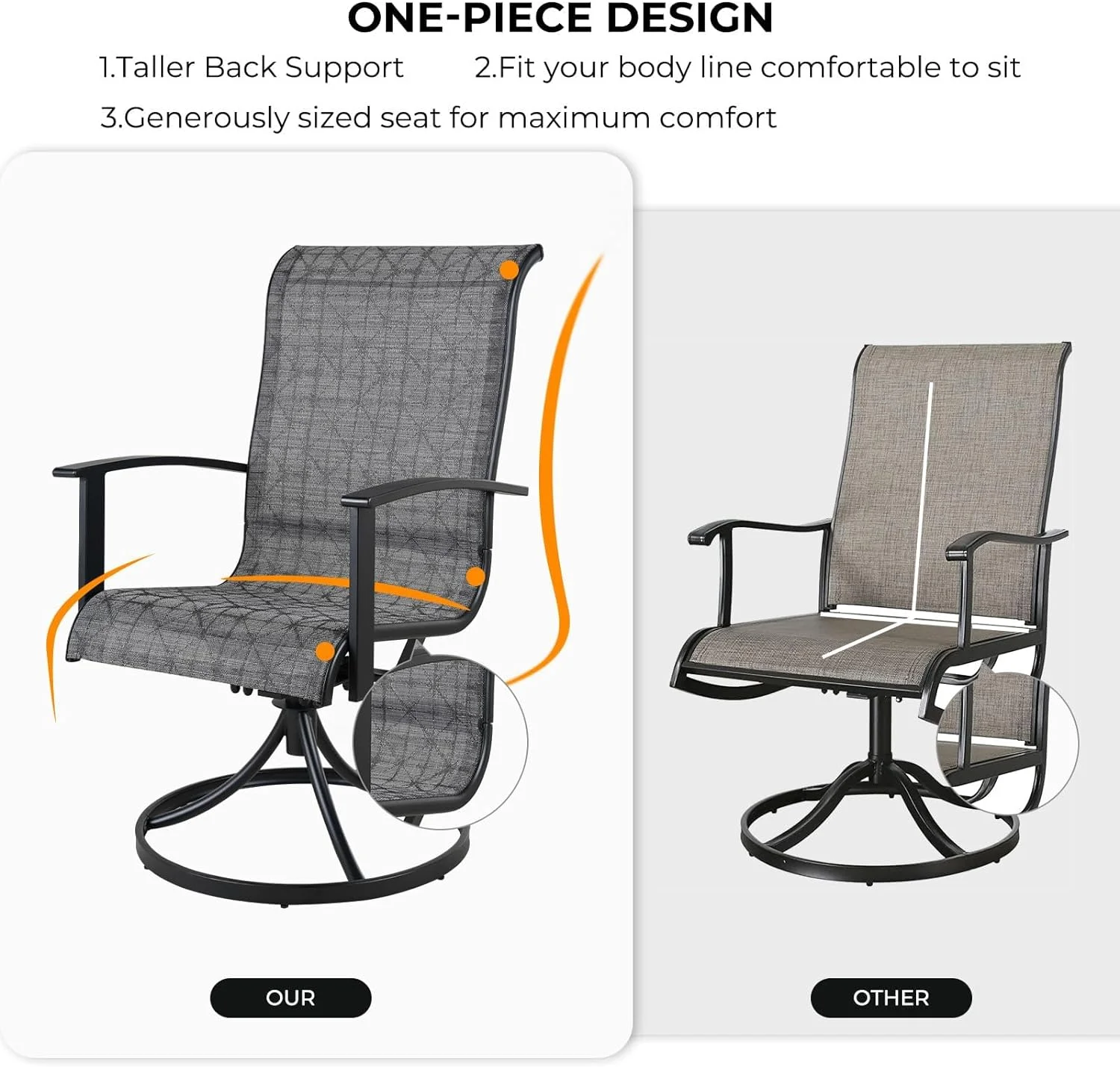 Grand Patio Outdoor Patio Swivel Chairs Set of 2 Dining Chairs, All-weather Sling Patio Rocking Chairs with Metal Frame, Mixed Coffee