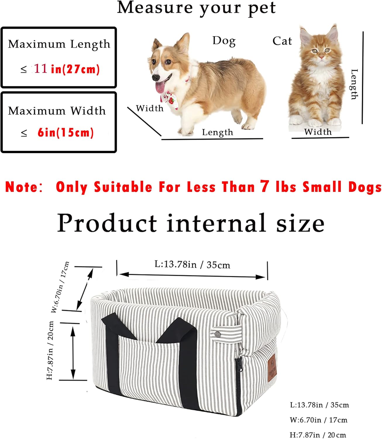 Ximei Dog Booster Car Seat ON Car Armrest Center Console Dog Pet Booster Car Seat Dog Cat Travel Seat Puppy Console for SUV Secure Safety Seat Perfect for Small Dogs Cats (Black and White)