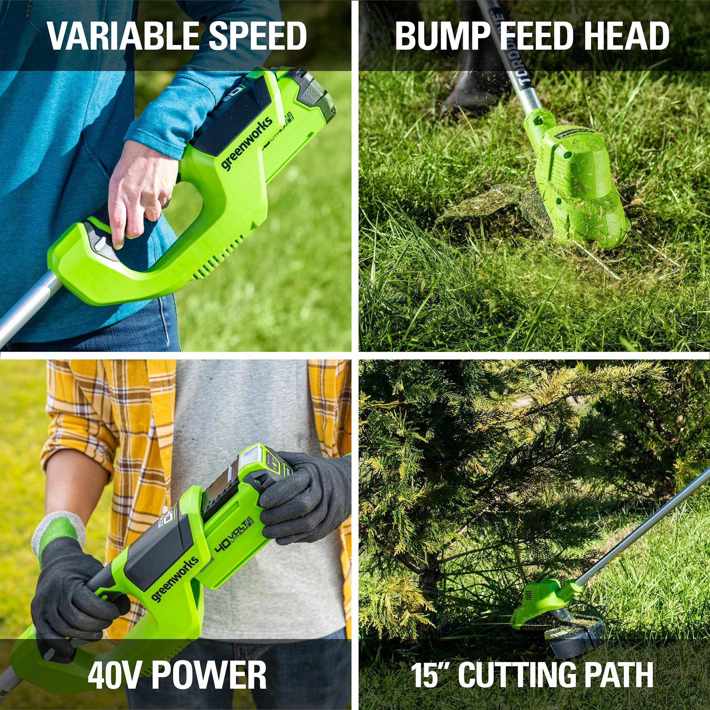 Greenworks 40V 15 Straight Shaft String Trimmer with 2.5 Ah Battery and Charger, 2111802