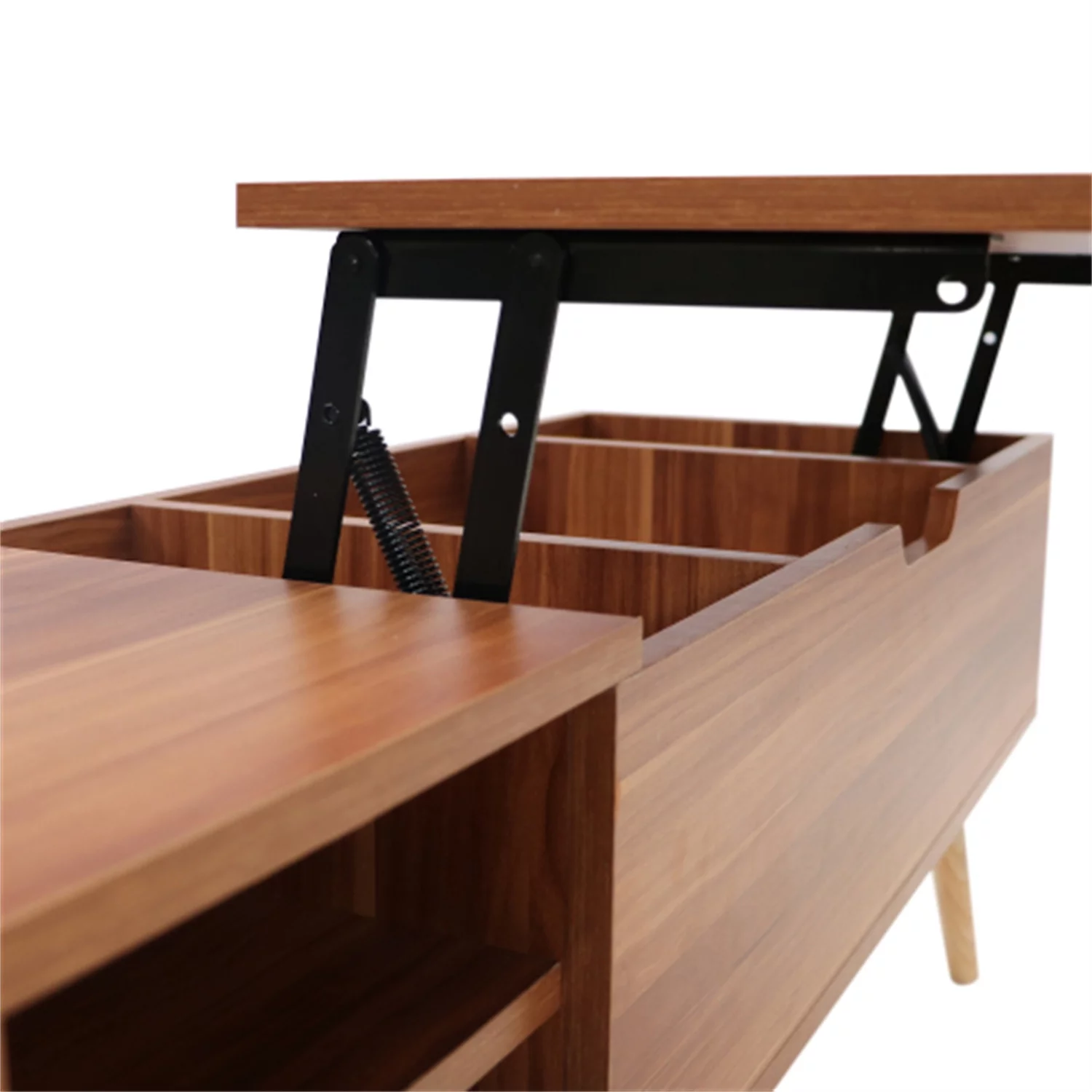 Coffee table, computer table, black, solid wood leg rest, large storage space, can be raised and lowered desktop