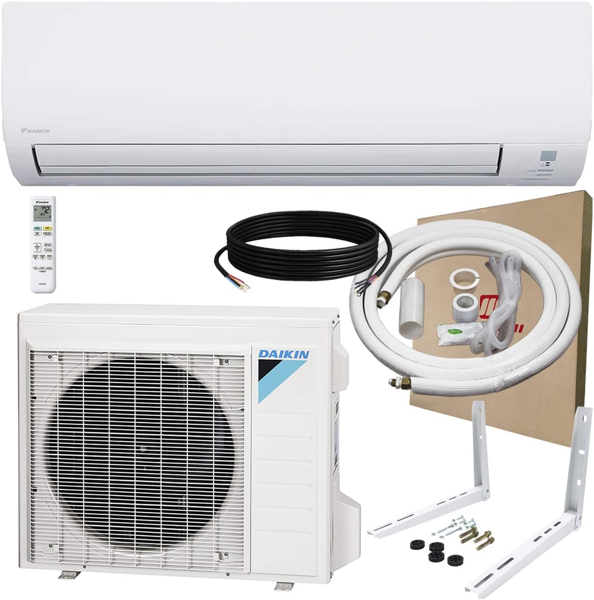 18,000 BTU Daikin AURORA 20.3 SEER LOW AMBIENT Ductless Mini-Split Air Conditioner Heat Pump System w/Maxwell 16' Installation Kit and Wall Mounting Bracket
