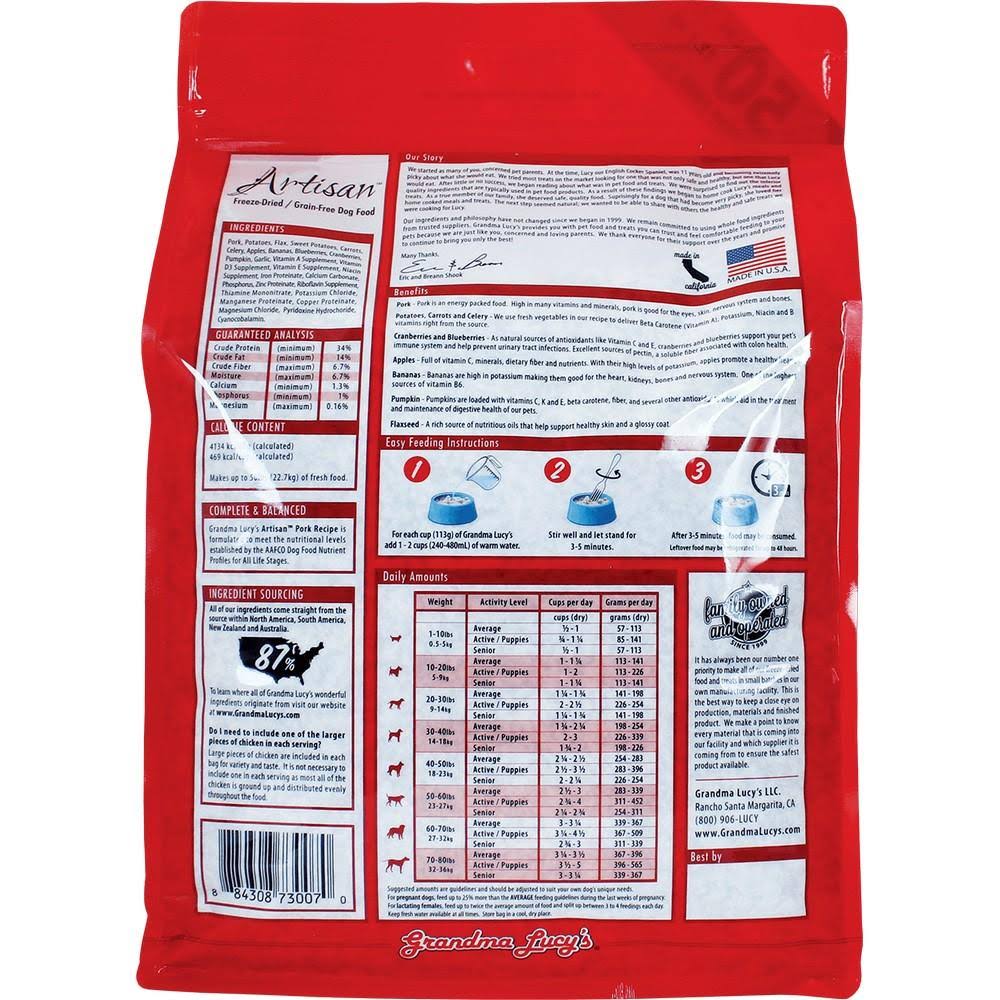 Grandma Lucy&s Artisan Grain Free Pork Freeze Dried Dog Food, 10 lbs