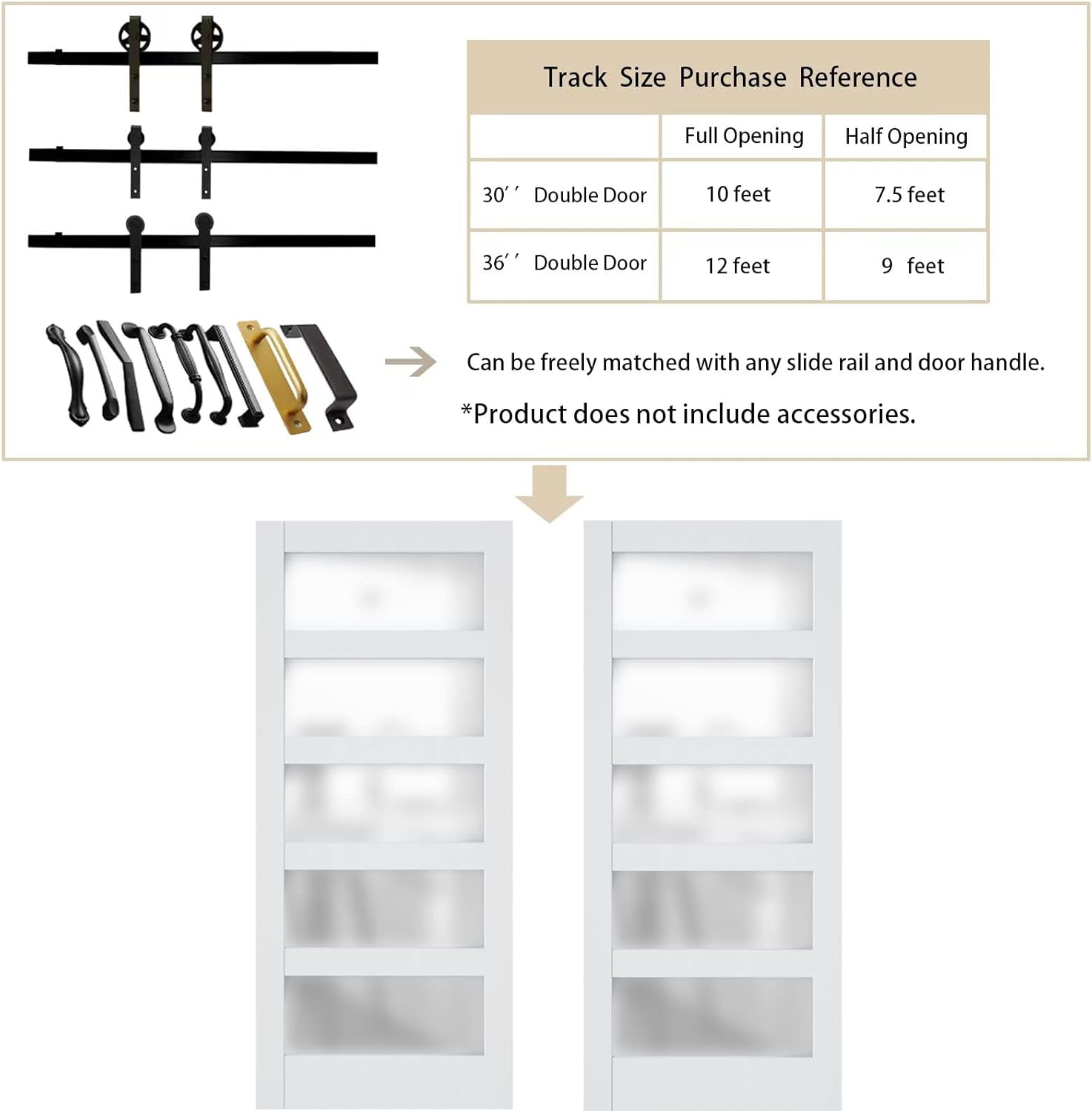 Double Barn Door,36''x84'' Frosted Glass Barn Door x 2, DIY Interior Barn Doors for Home 5 Lattices of Clear Glass Easy Installation for Living Room(No Hardware Include)