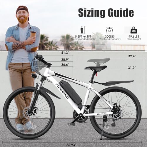 Electric Bike for Adults, Peak 1000W Ebike, 50Miles 21.7MPH Adult Electric Bicycles, 26" Electric Mountain Bike 48V 374.4WH Battery, Commuter E Bike with Adjustable Stem, Fenders, 21 Speed