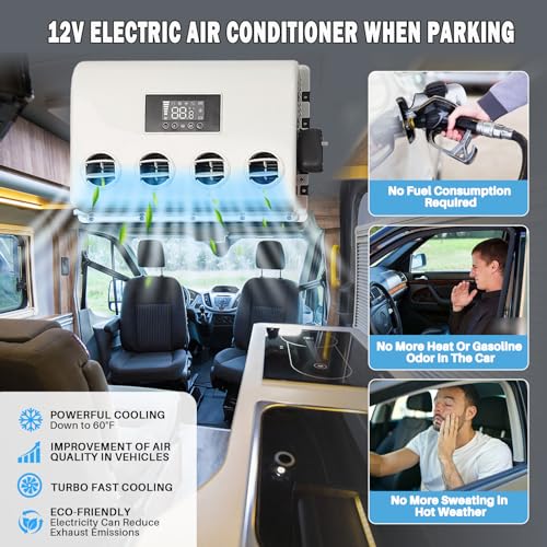 800W A/C 12 Volt DC Air Conditioner Split 800W Ac Unit for Truck Parking, 12V Air Conditioner, Quiet Fast Cooling for Semi-Truck, Van, Pickup, Motorhome, RV, 800W Ac