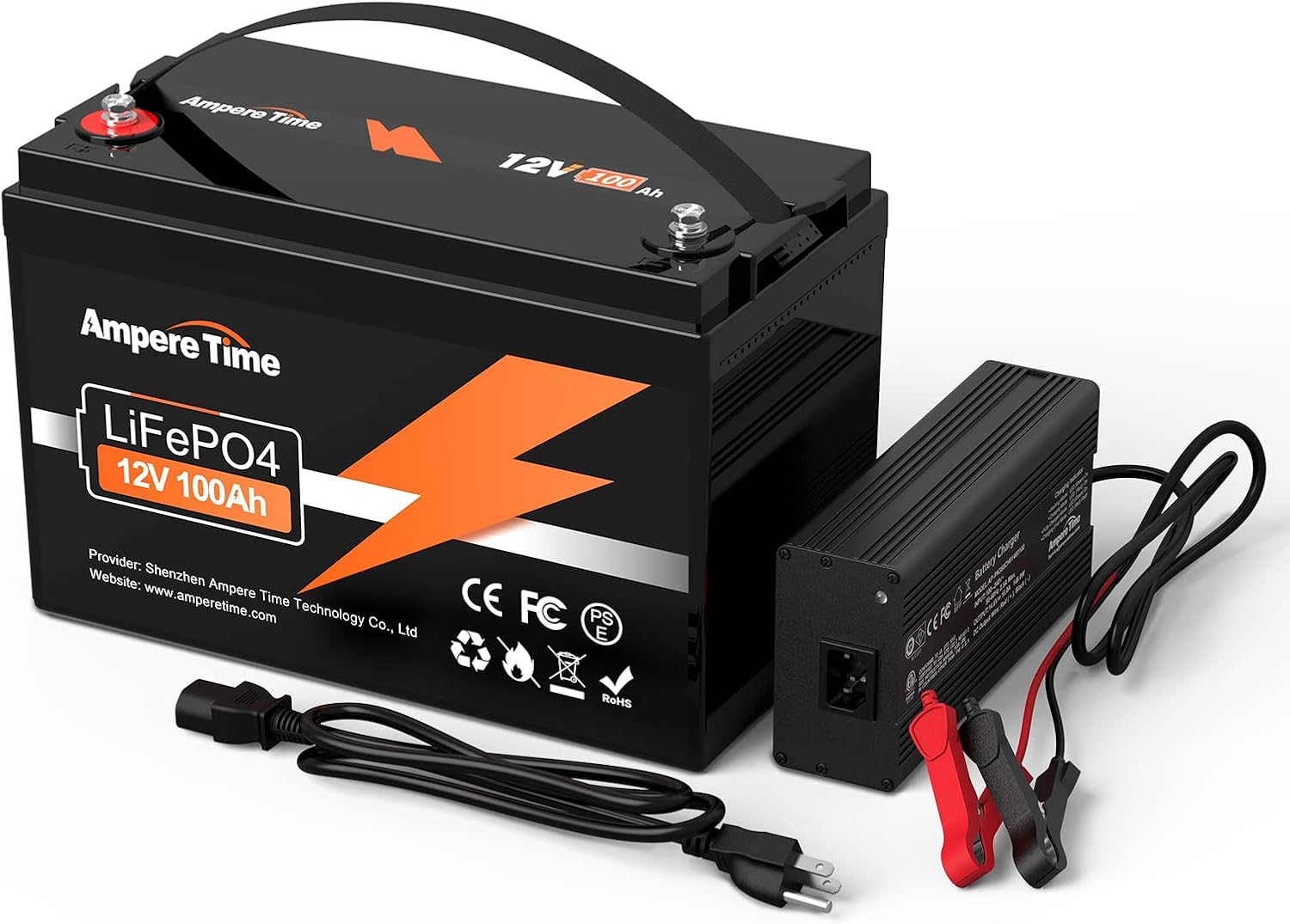 Ampere Time 12V 200Ah LiFePO4 Battery with 14.6V 20A Dedicated Lithium Battery Charger; Built-in 200A BMS, 4000+ Cycles, Perfect for RV, Solar, Marine, Overland, Off-Grid Application��