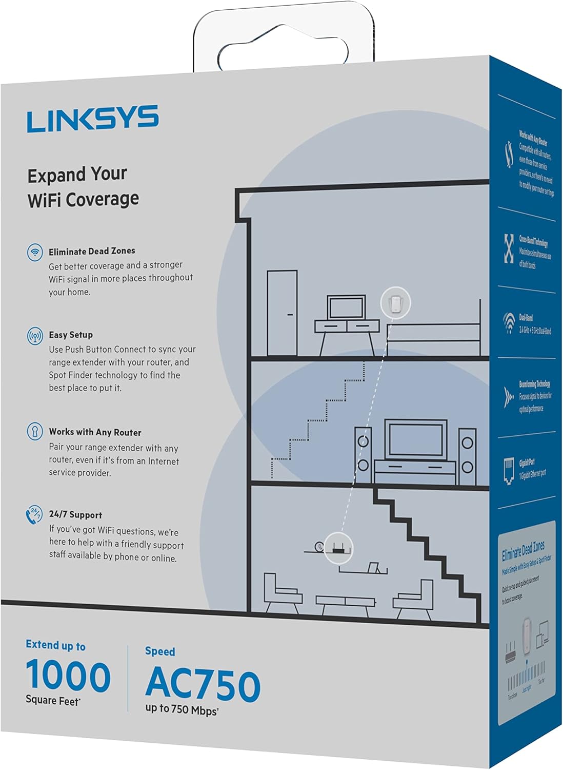 Linksys WiFi Extender, WiFi 5 Range Booster, Dual-Band Booster, 1,000 Sq. ft Coverage, Speeds up to (AC750) 750Mbps - RE6300 Pack of 2
