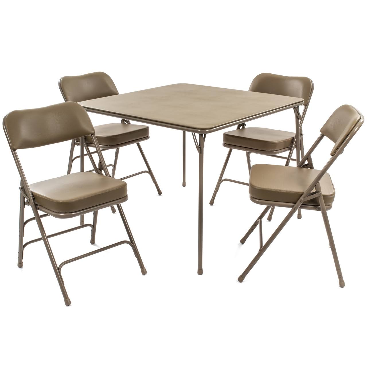 5pc. XL Series Folding Card Table and 2 in. Ultra Padded Chair Set, Commercial Quality, Beige