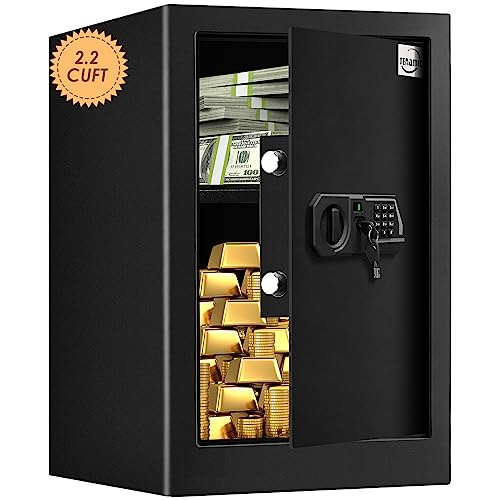 Tenamic Fireproof Safe Box 2.0 Cuft Electronic Digital Security Box, Keypad Large Lock Box Cabinet Safes with Internal Light, Solid Alloy Steel Office Hotel Home Safe with 2 Passwords, Black