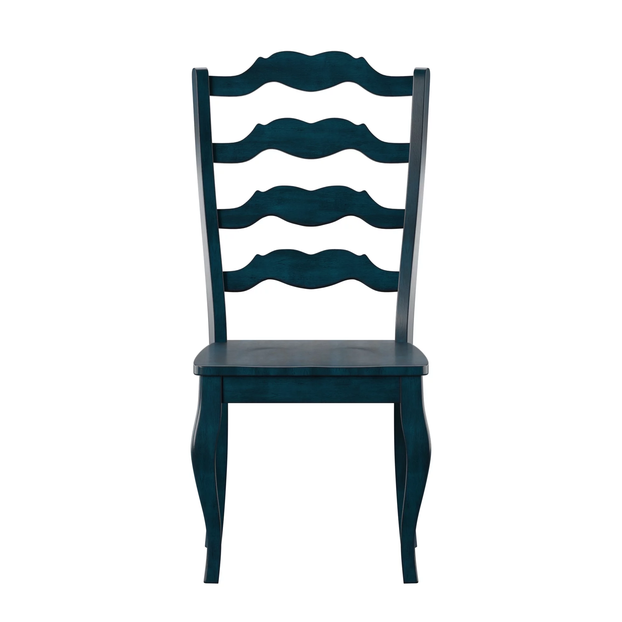 Weston Home Farmhouse French Ladder Back Wood Dining Chairs, Set of 2, Antique Dark Denim Blue