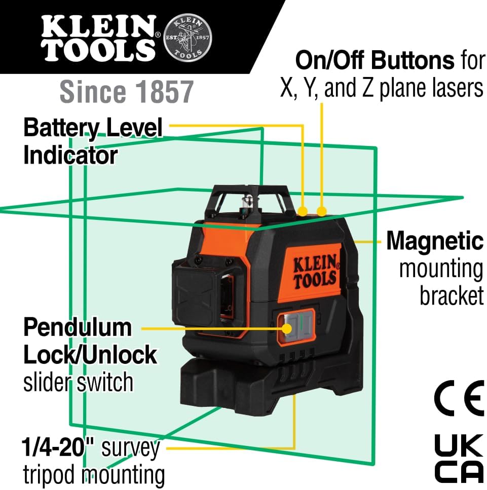 Klein Tools 93CPLG Compact Self-Leveling Laser Level, Bright Green 360-Degree Laser Planes, Rechargeable, Magnetic Mount