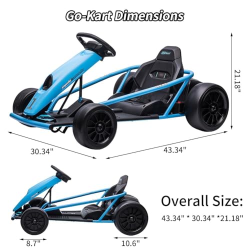 Electric Drifting Go Kart for Kids - 24V Battery, Dual Motors, High Speed, Music & Horn, Max Load 175lbs - Green
