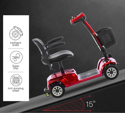4 Wheel Mobility Scooter Electric Power Mobile Wheelchair for Seniors 400 lbs Foldable and Compact Duty Travel Scooter, 250W Electric Powered Mobile Wheelchair w/Basket Extended Battery, Red-1