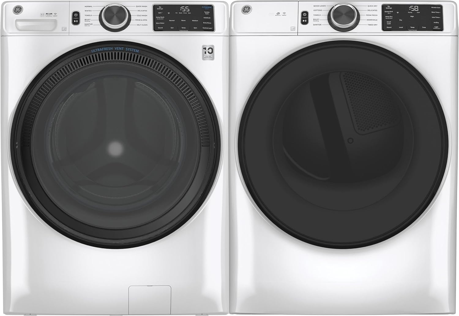 GE GFD55ESSNWW 28" Front Load Electric Dryer with 7.8 cu. ft. Capacity Built-in WiFi HE Sensor Dry and Sanitize Cycle in White