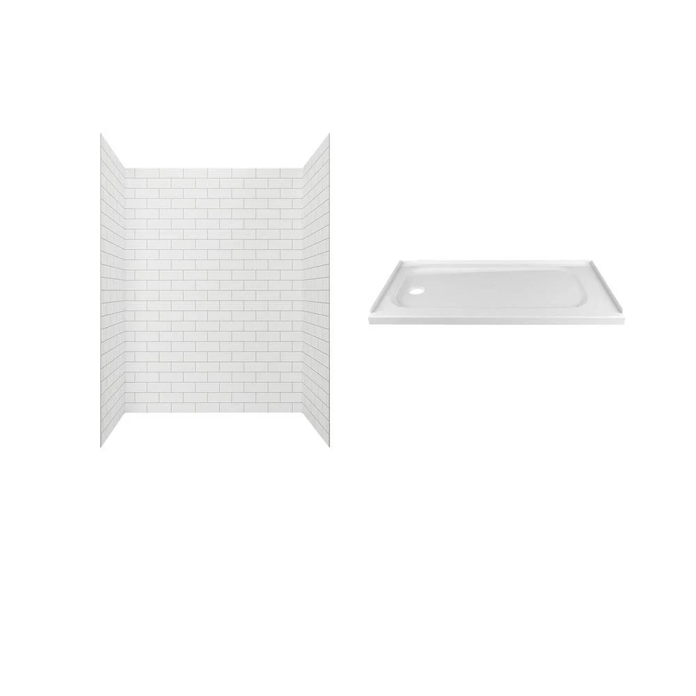 American Standard Passage 60 in. x 72 in. 2-Piece Glue-up Alcove Shower Wall and Base Kit with Left Hand Drain in White Subway T