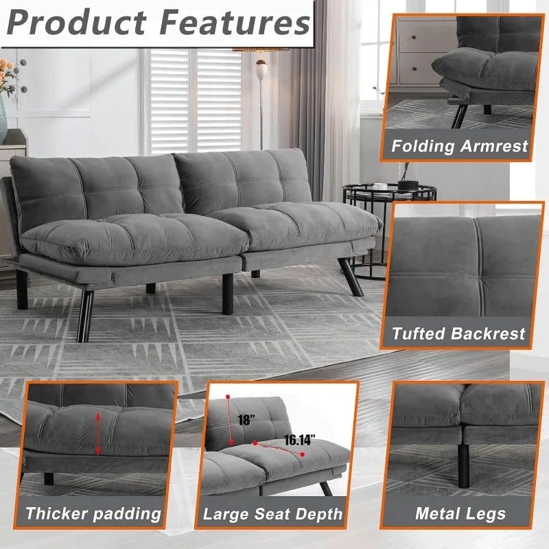 Convertible Sleeper Sofa Bed with Adjustable Backrests and Folding Armrest Folding Futon Couch Sleeper