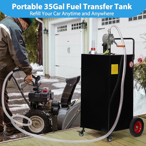 Fuel Caddy, 30 Gallon Portable Gas Caddy on 4 Wheels with Manual Transfer Pump, Gasoline Diesel Fuel Container for Cars, Lawn Mowers, ATVs, Boats, Black