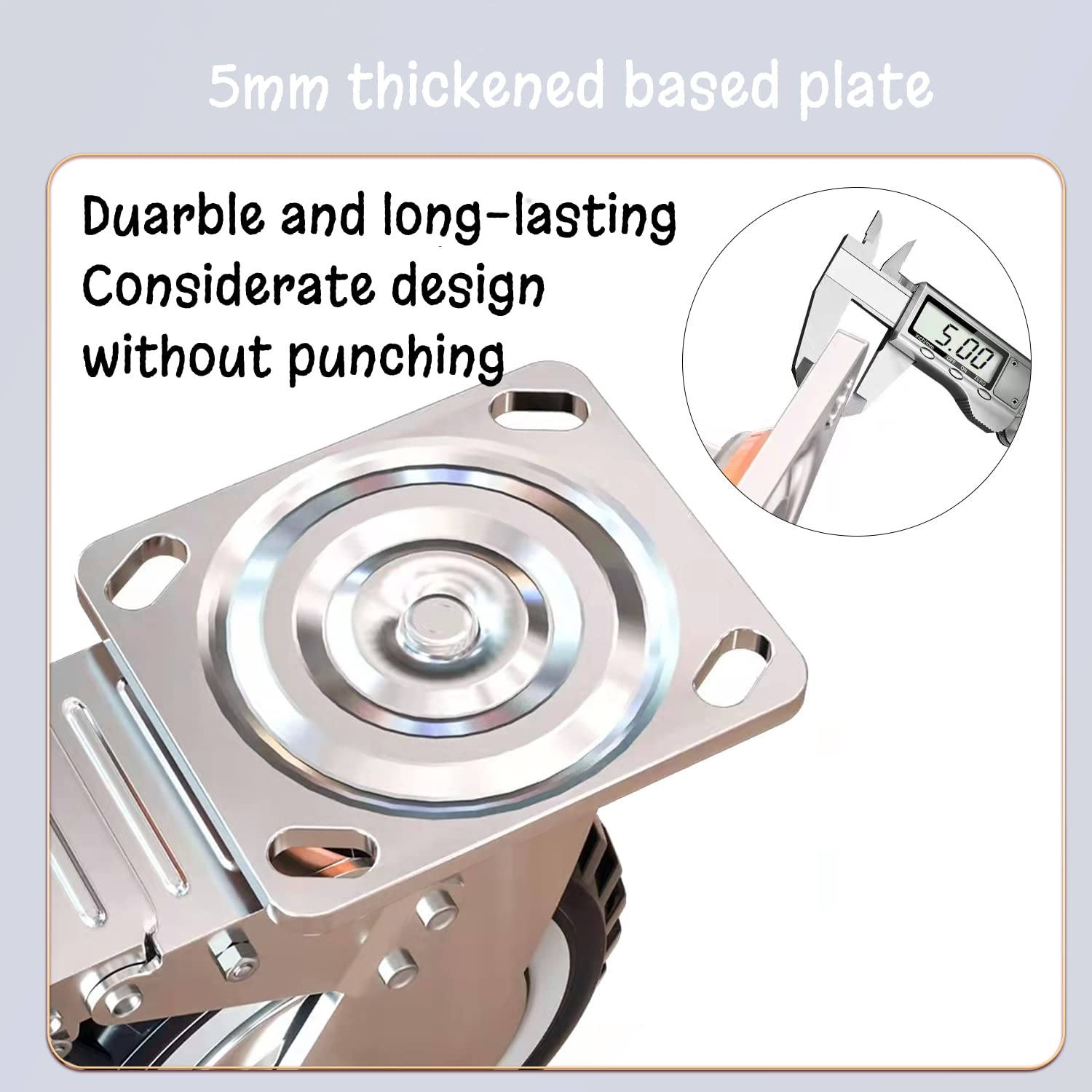 XINISS Heavy Duty Plate Casters Set, 6 inch Swivel Rubber Wheel Anti-Skid 360 Degree Ball Bearing Pneumatic Castor Wheels for Furniture and Workbench Set of 4 (2 with Brakes & 2 Without)
