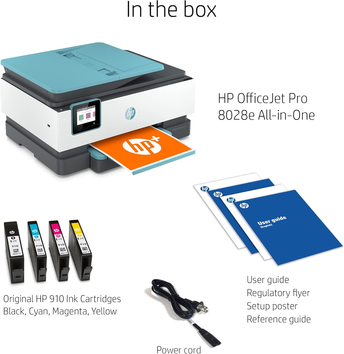 HP OfficeJet Pro 80 28e All-in-One Wireless Color Inkjet Printer for Home Office, Blue - Print Scan Copy Fax - 20 ppm, 4800 x 1200 dpi, 35-Sheet ADF, Auto 2-Sided Printing, Cbmou External Webcam