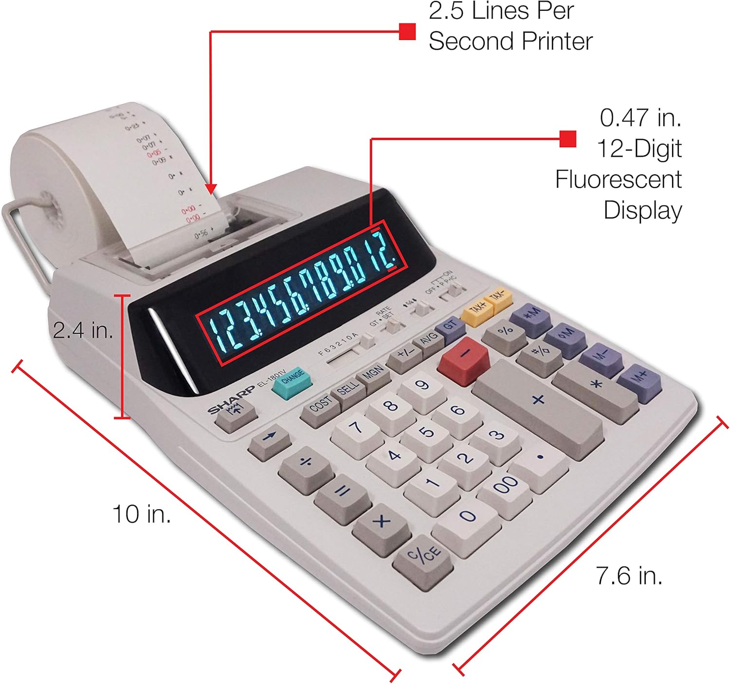 Sharp EL-1801V Two-Color Printing Calculator 2.1 Lines/Sec 4 Black/Red