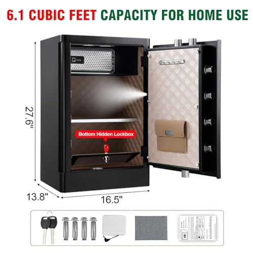 7.2 Cu ft Extra Large Biometric Home Safe Fireproof Waterproof, Anti-Theft Touch Screen Fingerprint Home Security Safe Box With Hidden Compartment, Separate Lock Box and Led Light (TC80)