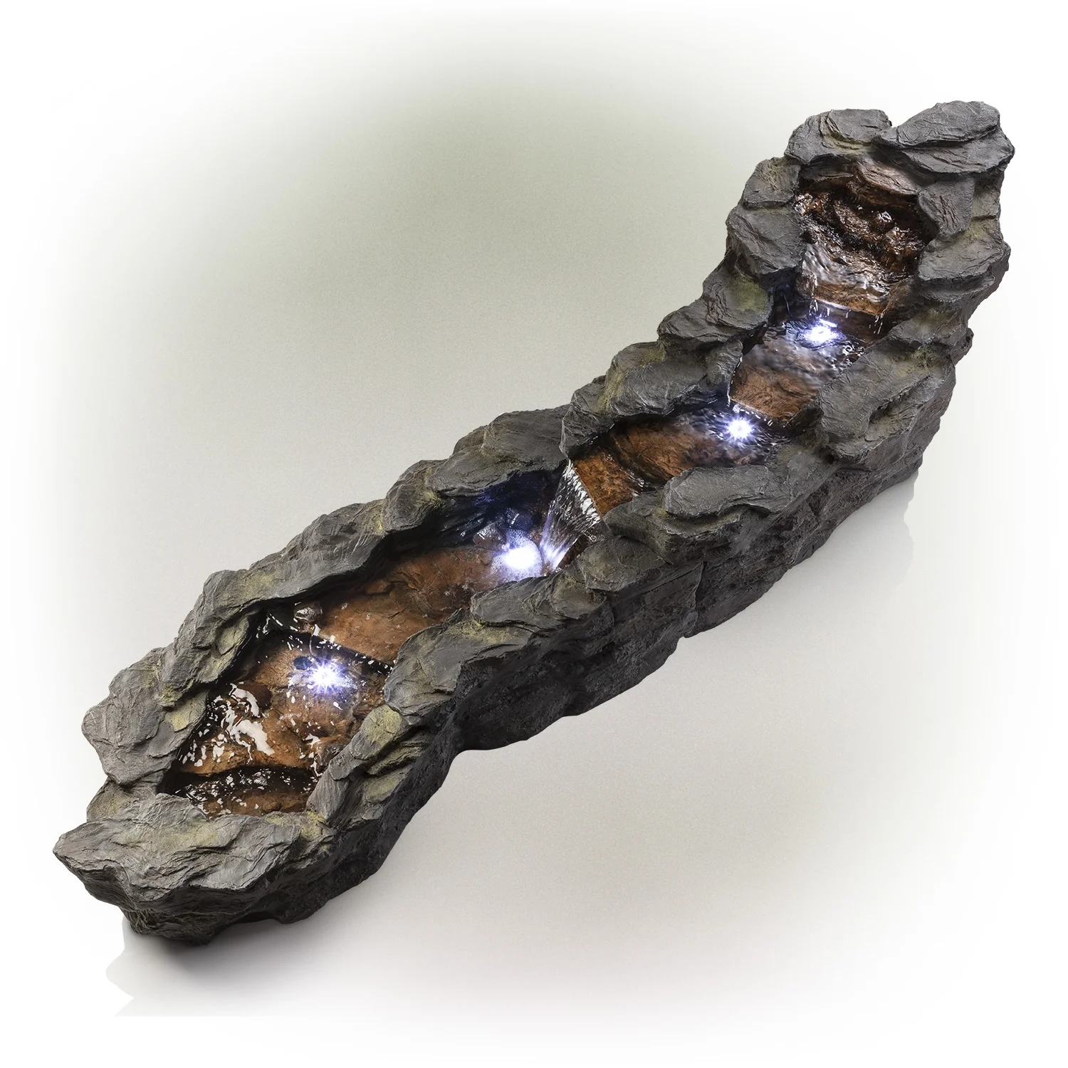 Alpine Corporation 76" Long Outdoor Tiering Rocky River Stream Water Fountain with LED Lights