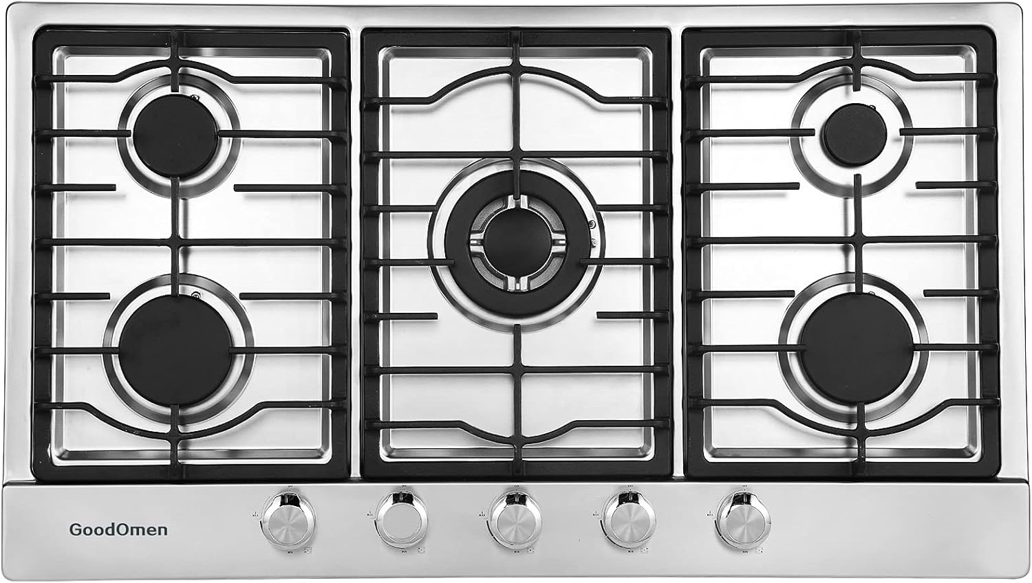 Gas Cooktop 36 inch with 5 Sealed Burners in Stainless Steel, Built-in Stovetop with Thermocouple Protection, Gas Stove Top with Cast Iron Grates, Gas Hob with LPG/NG Convertible and Easy to Clean