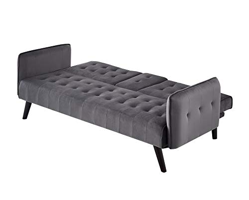 Cricklade Mid Century Modern Velvet Upholstered Futon Sofa Bed, Couches for Living Room with Center Console and Cupholders, Blue