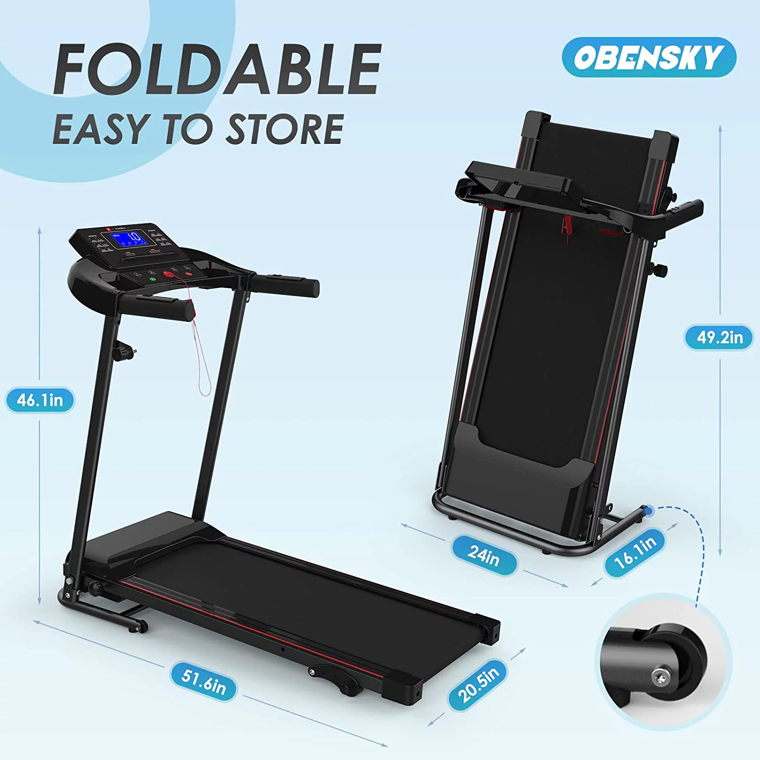 OEBNSKY Folding Incline Treadmill for Home with Smart LCD Display, 265lbs, 12 Programs 3 Modes, MP3 Music Speaker, 2.5HP Electric Foldable Treadmill Running Machine