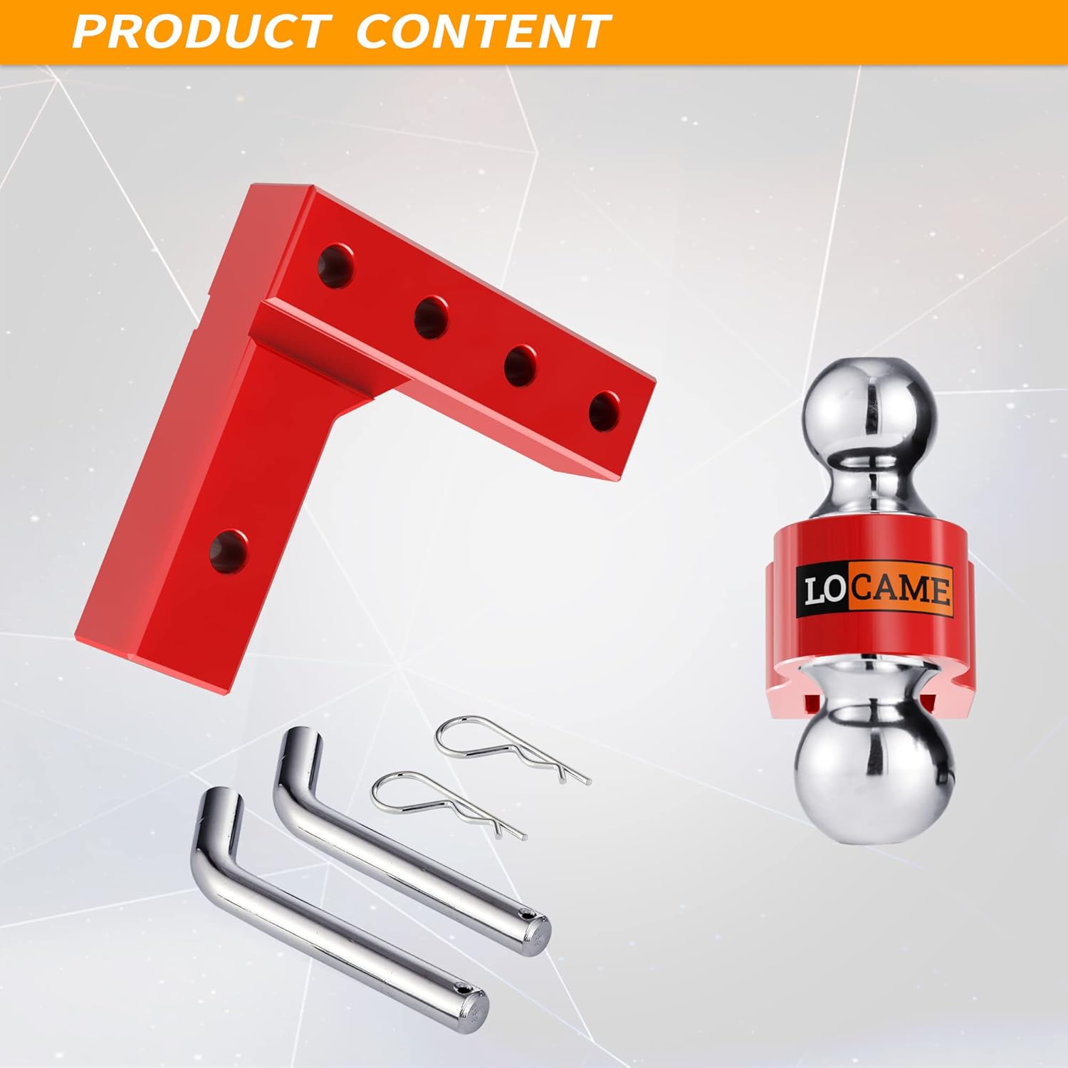 LOCAME Adjustable Trailer Hitch, Fits 2-Inch Receiver, 6-Inch Drop/Rise Aluminum Drop Hitch, Tow Hitch for Heavy Duty Truck with Double Stainless Steel Pins, Red, LC0001