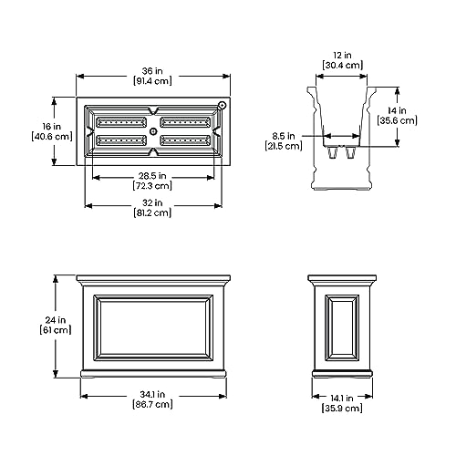 Mayne Inc. Nantucket Trough Planter - Black - 36in L x 16in W x24in H - with 17.3 Gallon Built-in Water Reservoir (4847-B)