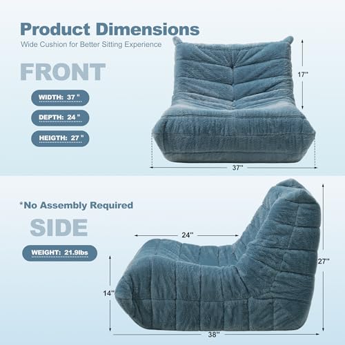 Bean Bag Chair Big Sofa Beanbag Chair for Adults Fireside Chair Bean Bag Lounger with Memory Foam Filled for Home,Apartment or Gaming Venue(Black Plush)