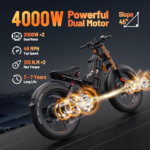 2025 Romeo Pro 3/Pro 2 Electric Bike for Adults 5000W/4000W Dual Motor E Bike 50/46MPH 60V/80Ah 52V/70AH Long Range Electric Bicycle,26 * 4.0 Fat Tire Full Suspension Electric Mountain Bike